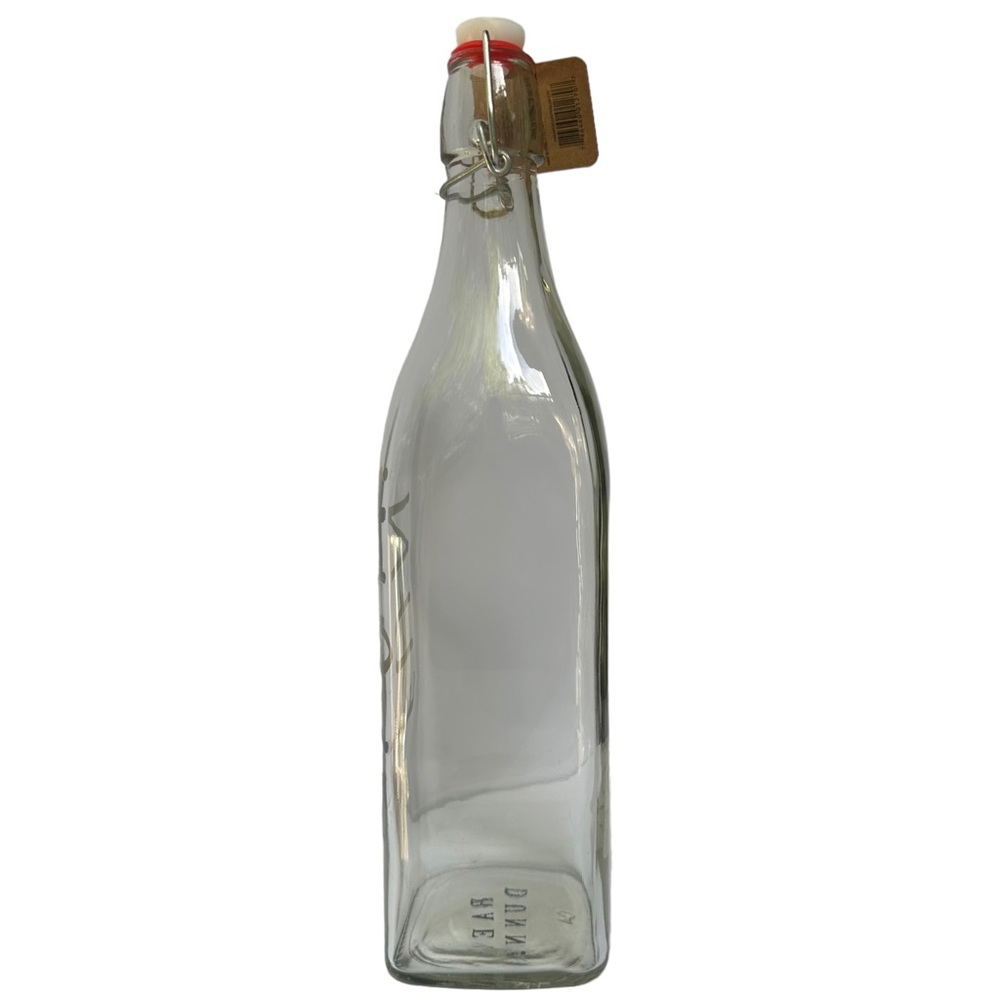 Rae Dunn FUN Clear Glass Bottle Bail & Trigger Closure Gold Letters NWT 2017 OG - Picture 4 of 12